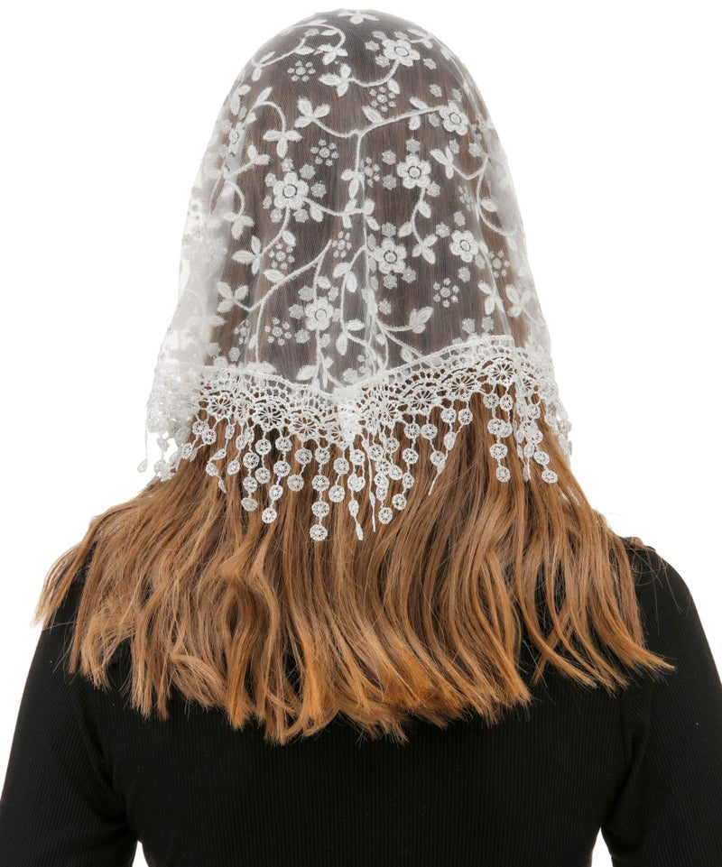 PAMOR Triangle Lace Veil Mantilla Cathedral Head Covering Chapel Veil for Mass Wedding Bridesmaids (White) - Image 5